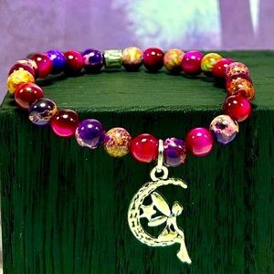 Handmade Ferry & Moon Charm Bracelet with Natural Tiger Eye Stones!